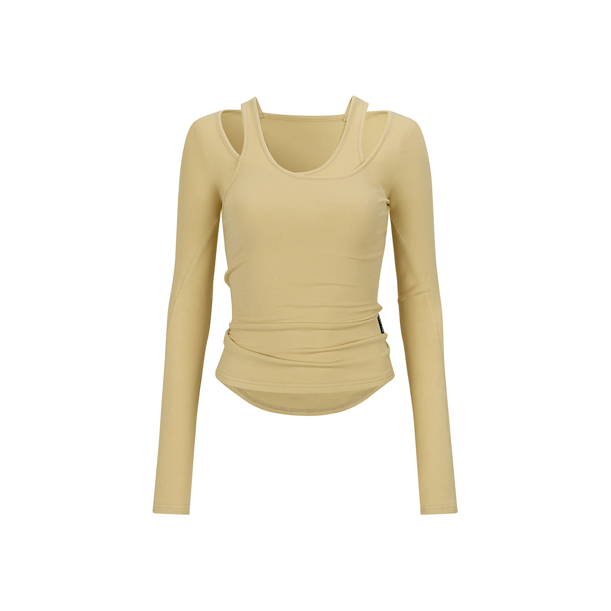 Via Pitti Irregular Collar Long Sleeve Slim Top Yellow