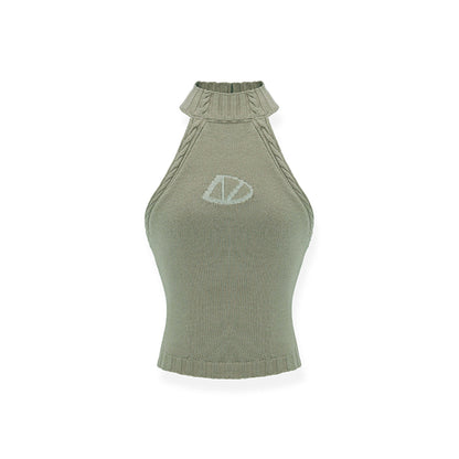 NAWS Jacquard Logo Sleeveless Halter Knit Vest Green