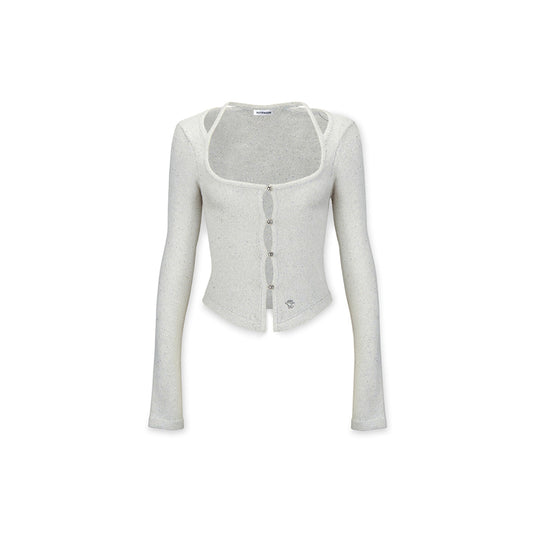 NotAwear Hollow Cutting Slim Knit Cardigan White