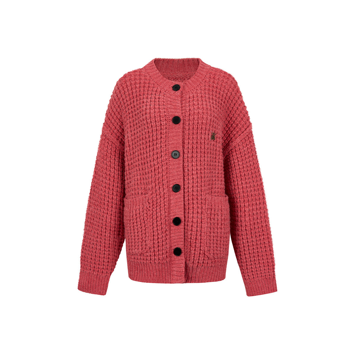 Via Pitti Waffle-Knit Cardigan Red