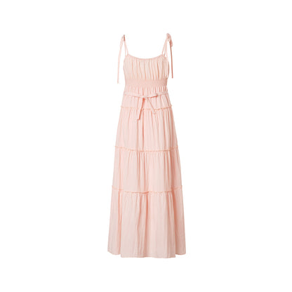 Kroche Lace Up Waisting Halter Dress Pink