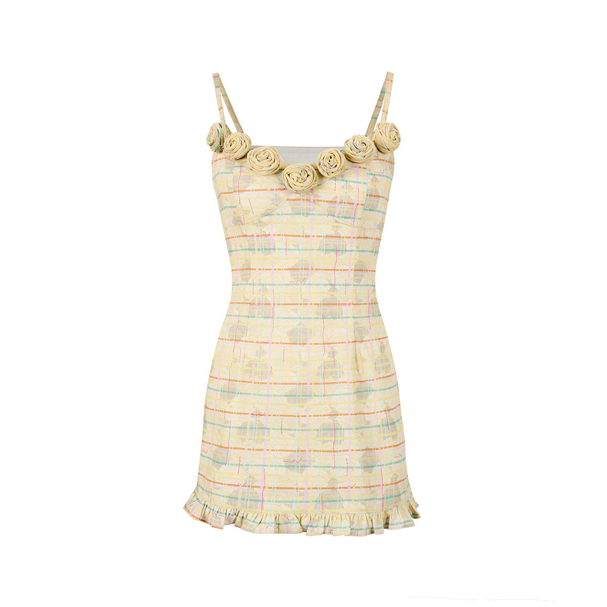 Via Pitti Plaid Rose Slip Vest Dress Yellow