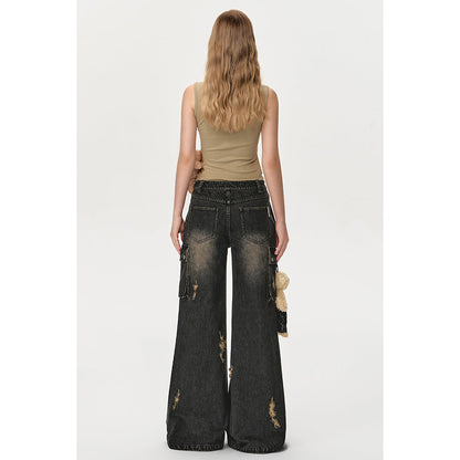 13De Marzo Plush Doll Wide-Legged Flared Jeans Black