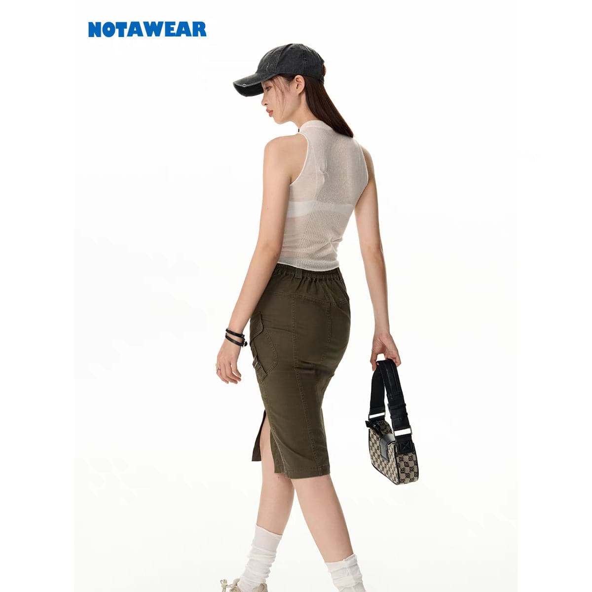 NotAwear Pocket Cargo Denim Split Long Skirt