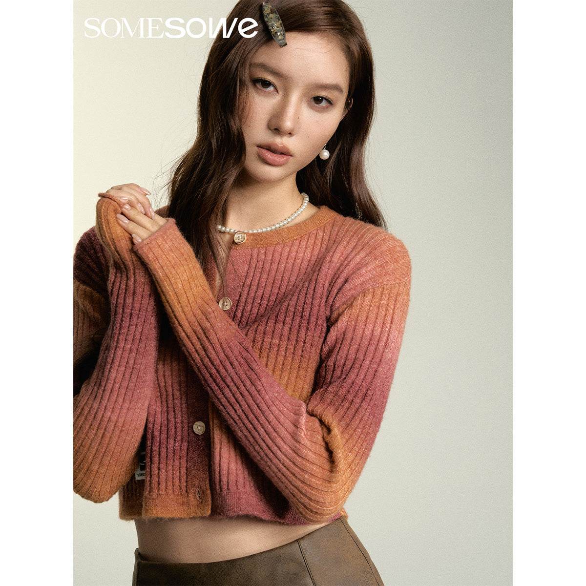 SomeSowe Island SunSet Gradient Knit Cardigan Orange