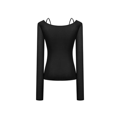 Three Quarters Plush Rose Slim Knit Sling Top Black