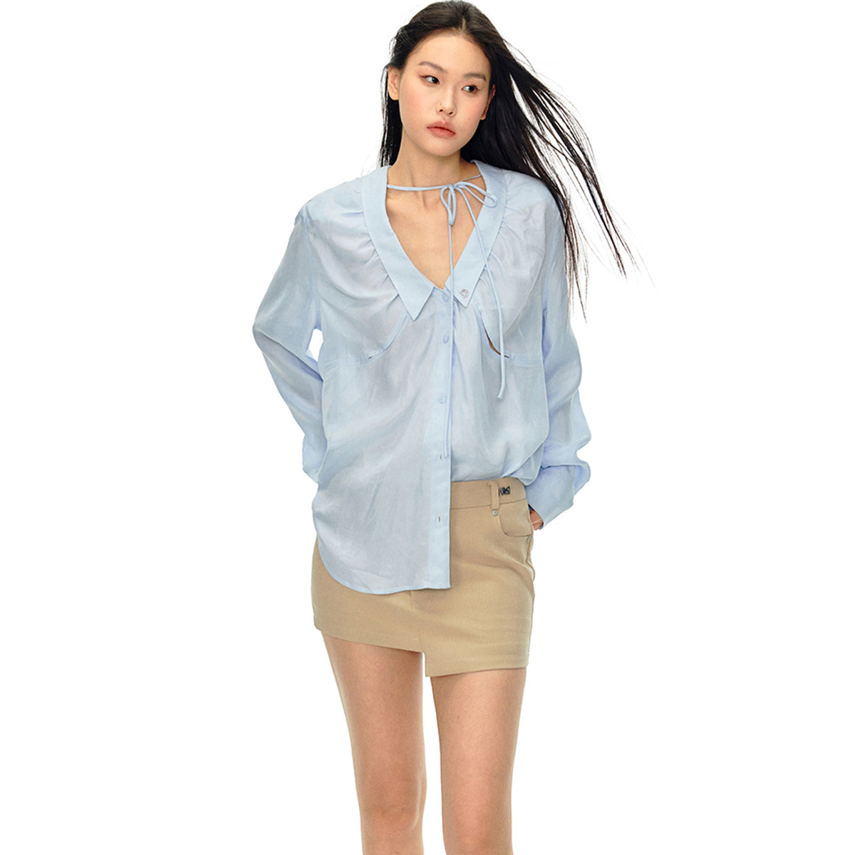 NotaWear Modern Cozy Wrinkled Oversize Shirt Blue