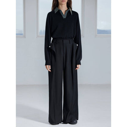 IFIK Flip Button Wide-Leg Vertical Cut Trousers