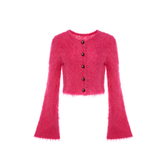 Rocha Roma Alpaca Knitted Lace Cardigan Pink