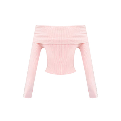 Kroche 3D Rose Off-Shoulder Knitted Top Pink