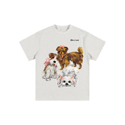 Shiitake Puppy Family Printed T-Shirt Gray