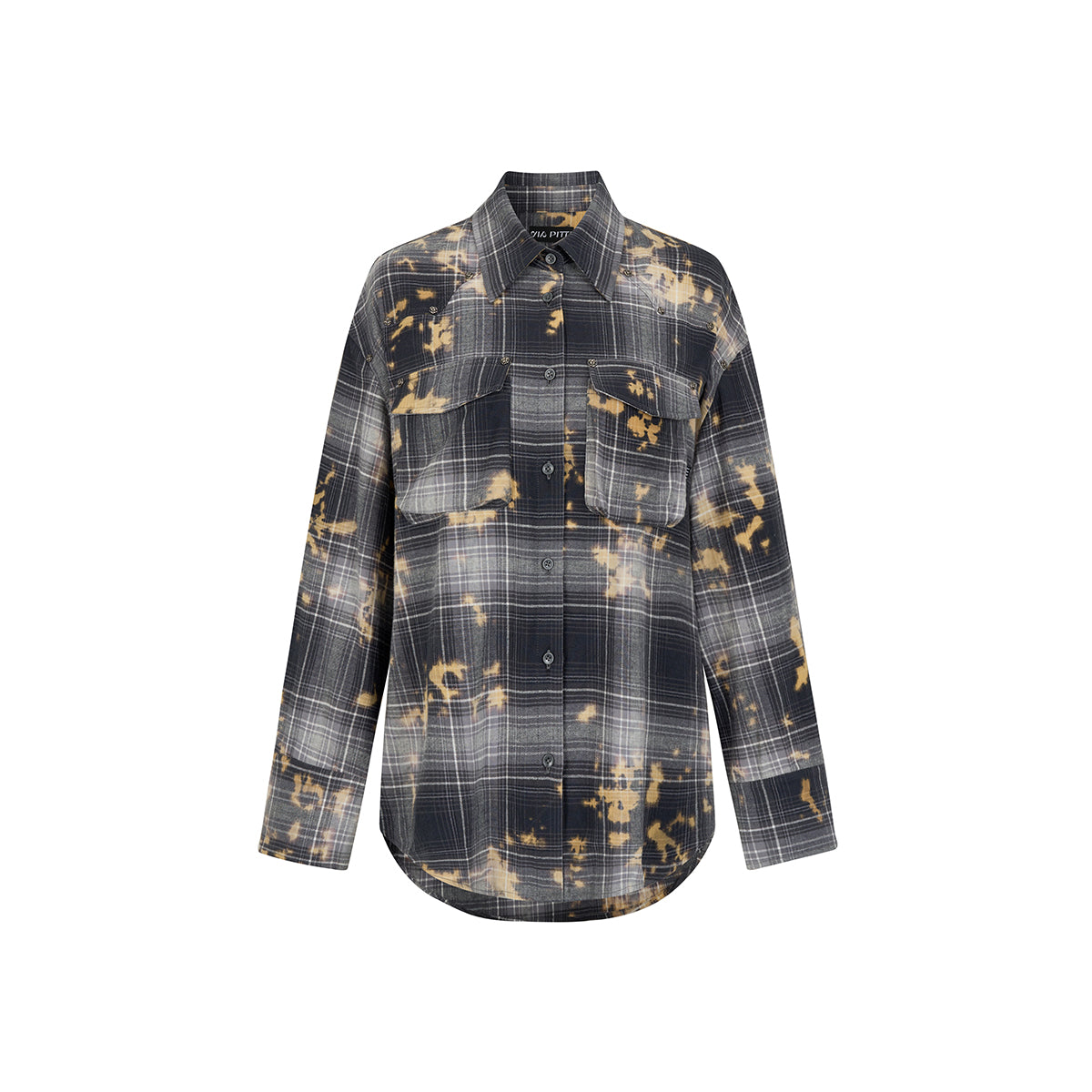 Via Pitti Tie-Dye Washed Distressed Rose Beaded Shirt Black