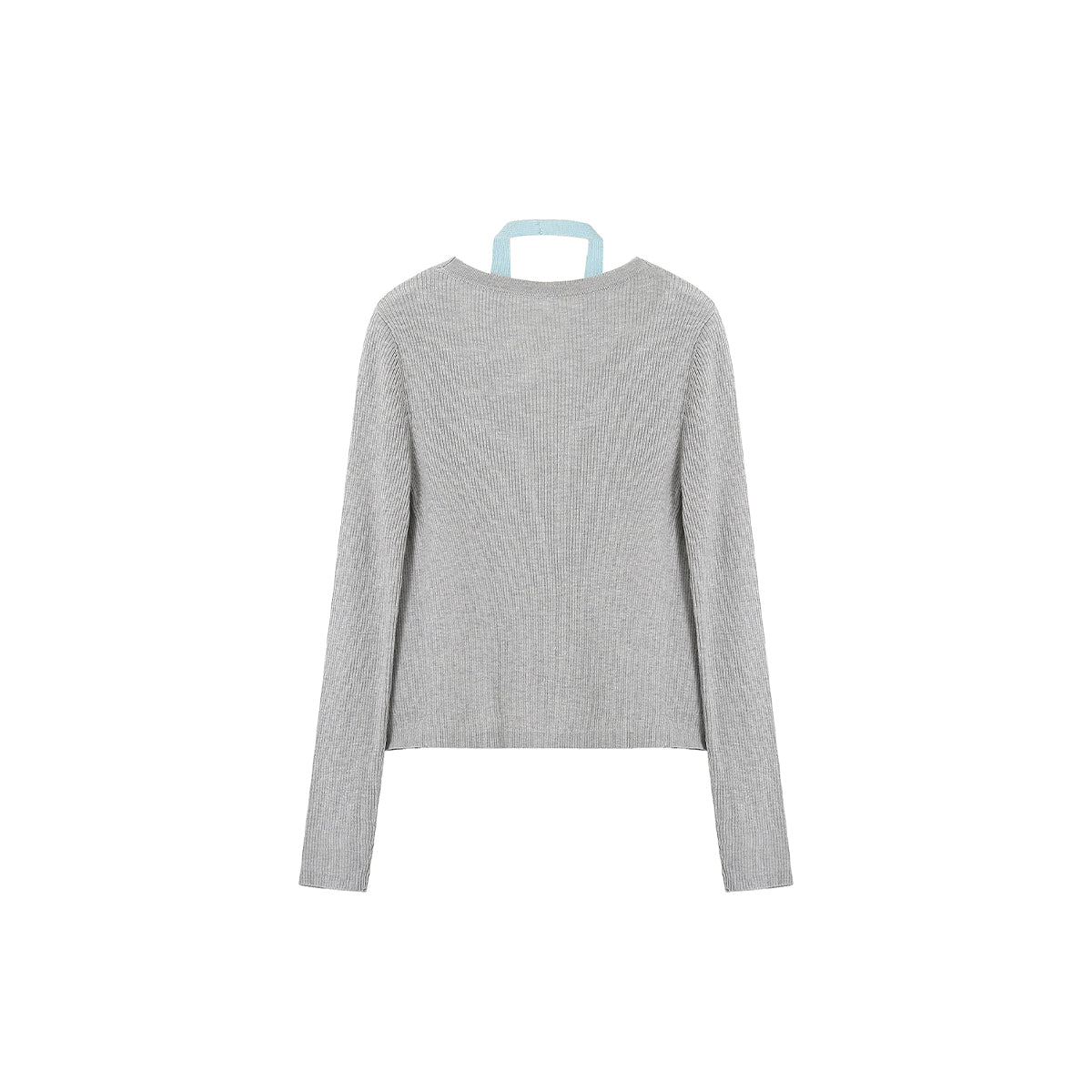 SomeSowe Hollow-Out Fake-2-Piece Knit Slim Top Grey