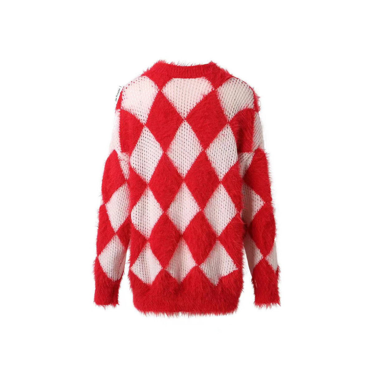 Jac Fleurant Color Blocked Checkered Knit Sweater Red