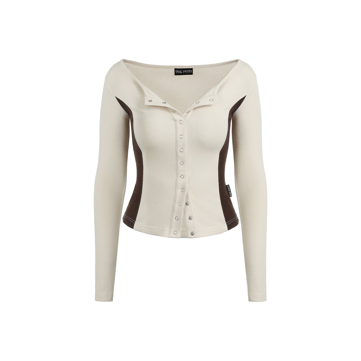 Via Pitti Color Blocked Waist-In Button Slim Top White