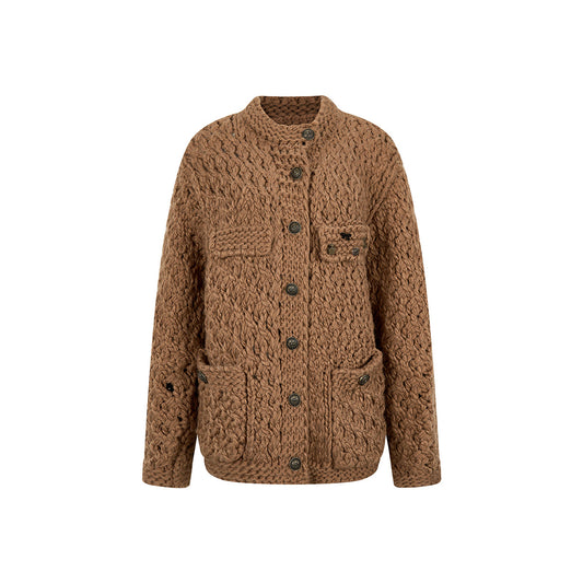 Via Pitti Metal Decor Knit Cardigan Brown