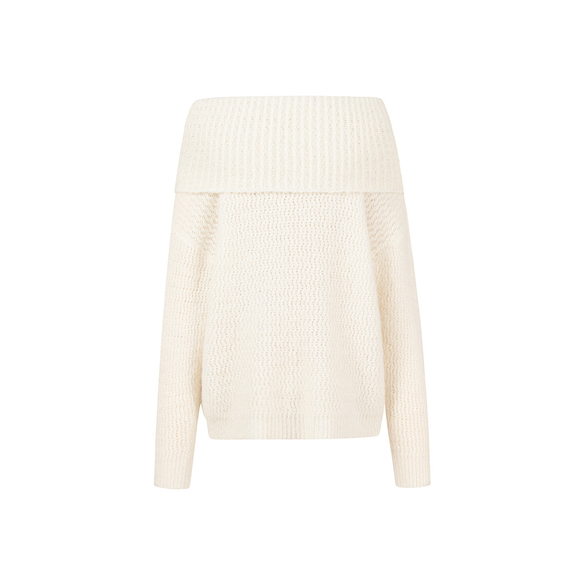 Three Quarters Woolen Off-Shoulder Sweater Cream