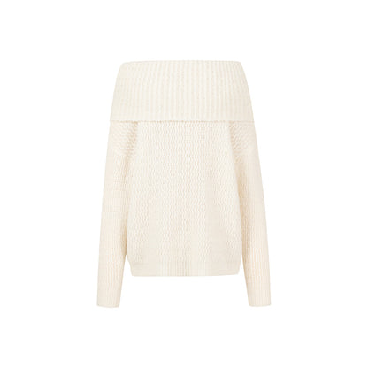 Three Quarters Woolen Off-Shoulder Sweater Cream