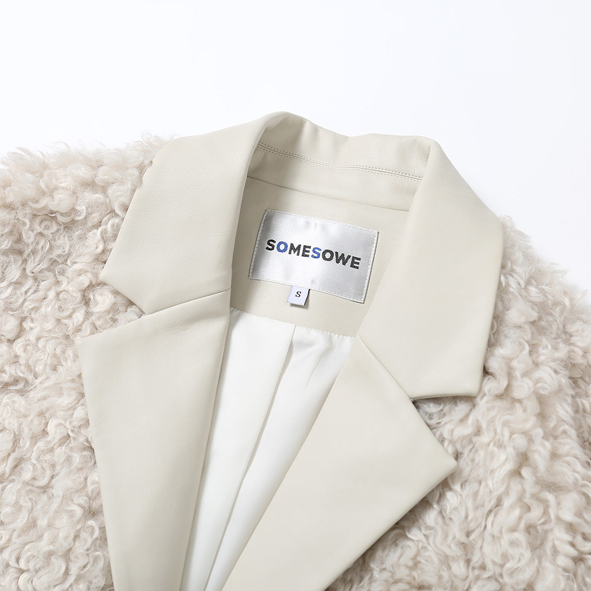 SomeSowe Leather Integrated Furry Jacket Cream