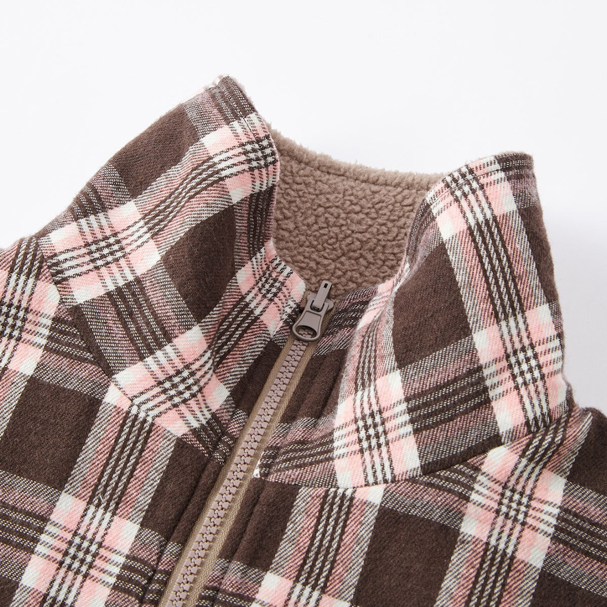 SomeSowe Reversible Plaid Fleece Jacket Brown