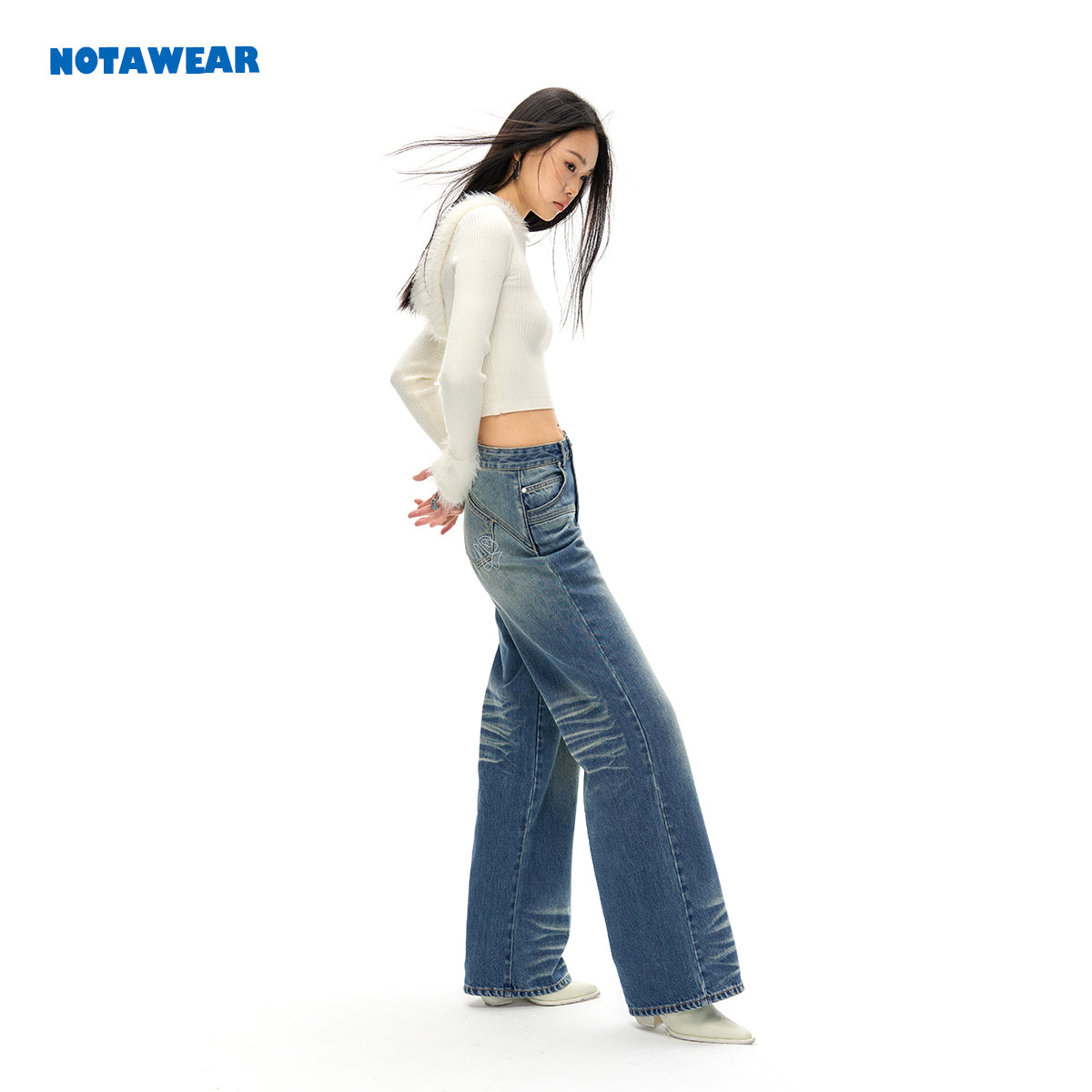 NotAwear Cat Beard Pattern Straight-Leg Jeans