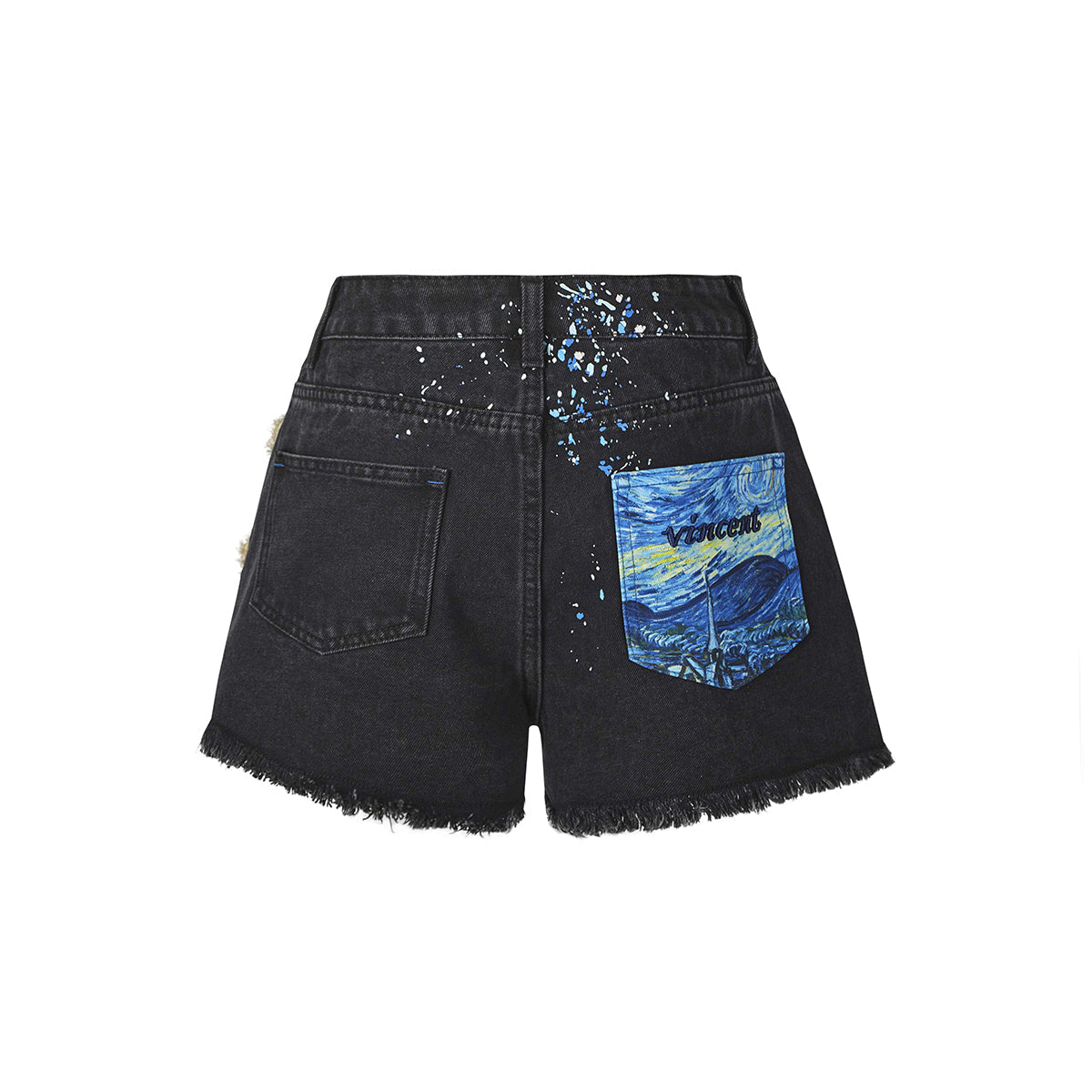 13De Marzo Van Gogh Masterpiece Denim Shorts Black