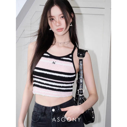 AsGony Color Blocked Striped Knit Slip Vest