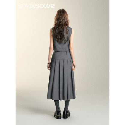 SomeSowe Asymmetrical Pleated Long Skirt Grey