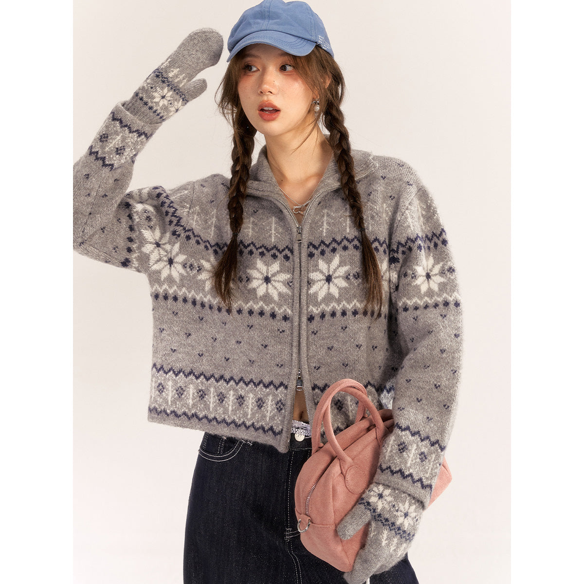 AsGony Fair Isle Retro Woolen Short Cardigan