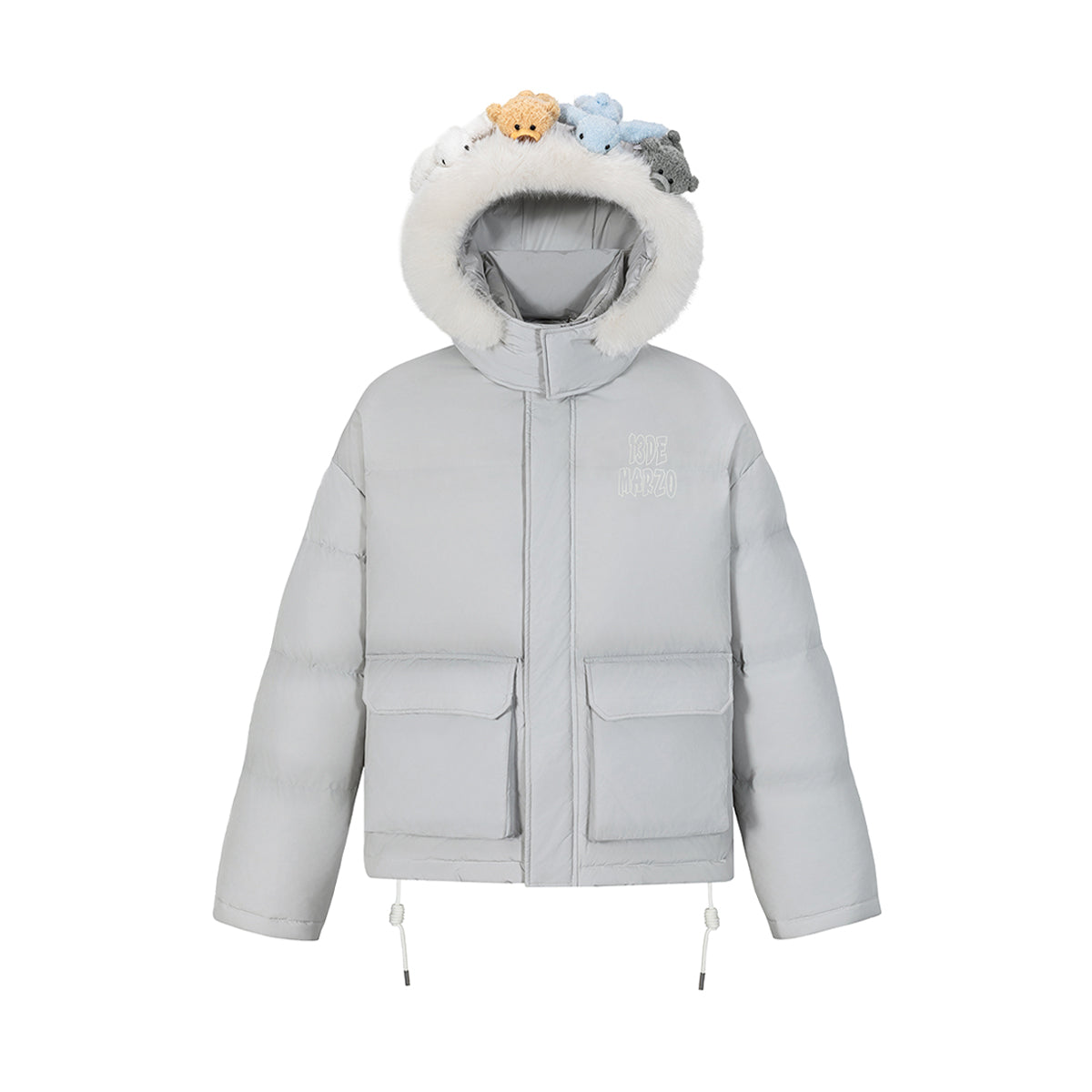 13De Marzo Plush Bear Friends Down Jacket Light Grey