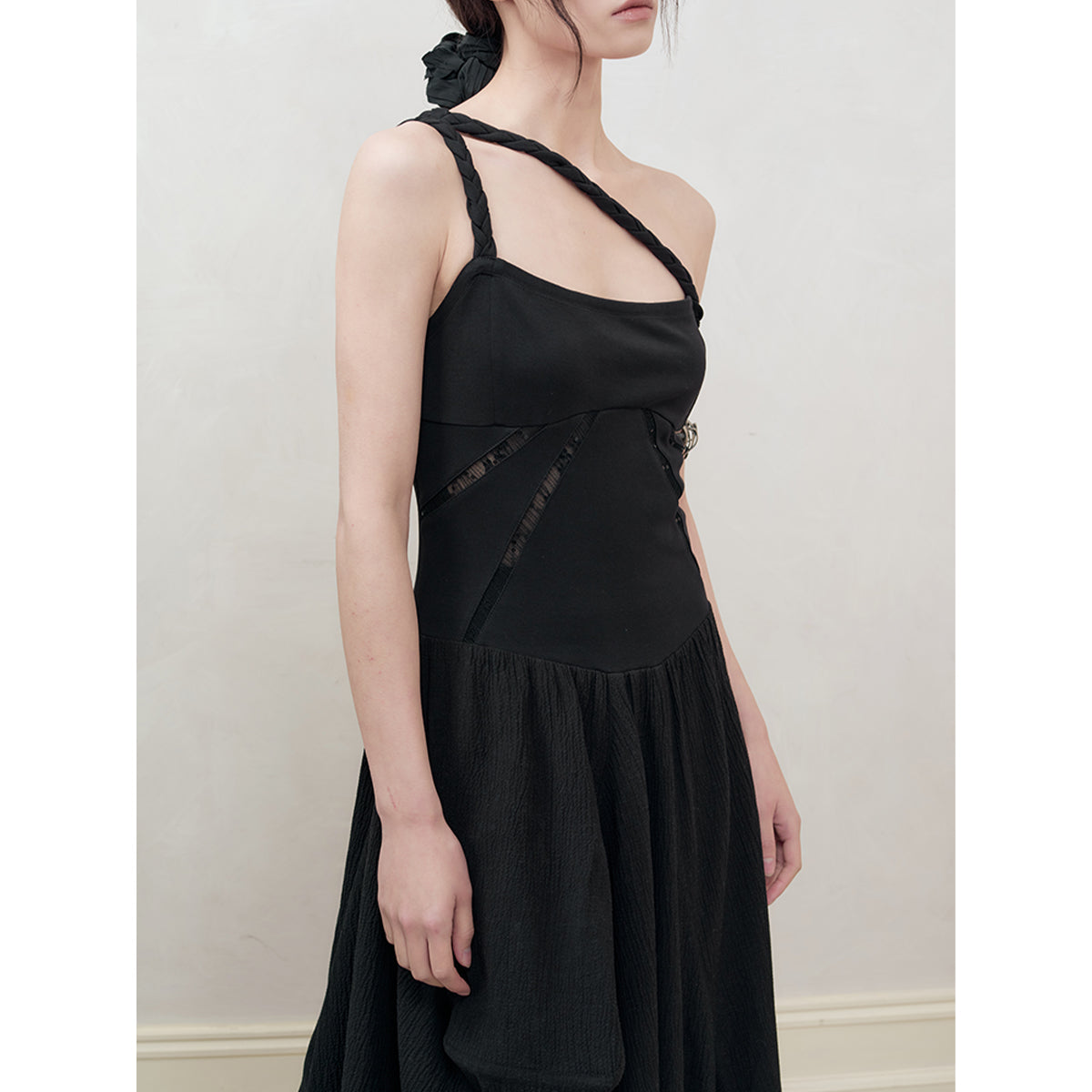 Anno Mundi Retro Stereo Bud Sleeveless Long Dress Black