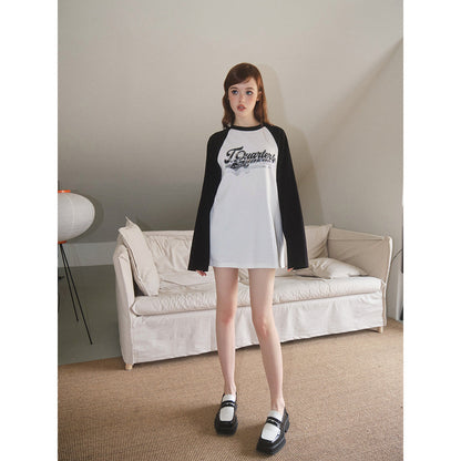 Three Quarters Hotfix Logo Raglan Sleeve Tee Black