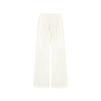 AsGony High Waist Drawstring Wide Leg Pants Beige