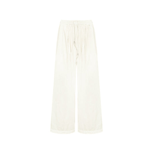 AsGony High Waist Drawstring Wide Leg Pants Beige