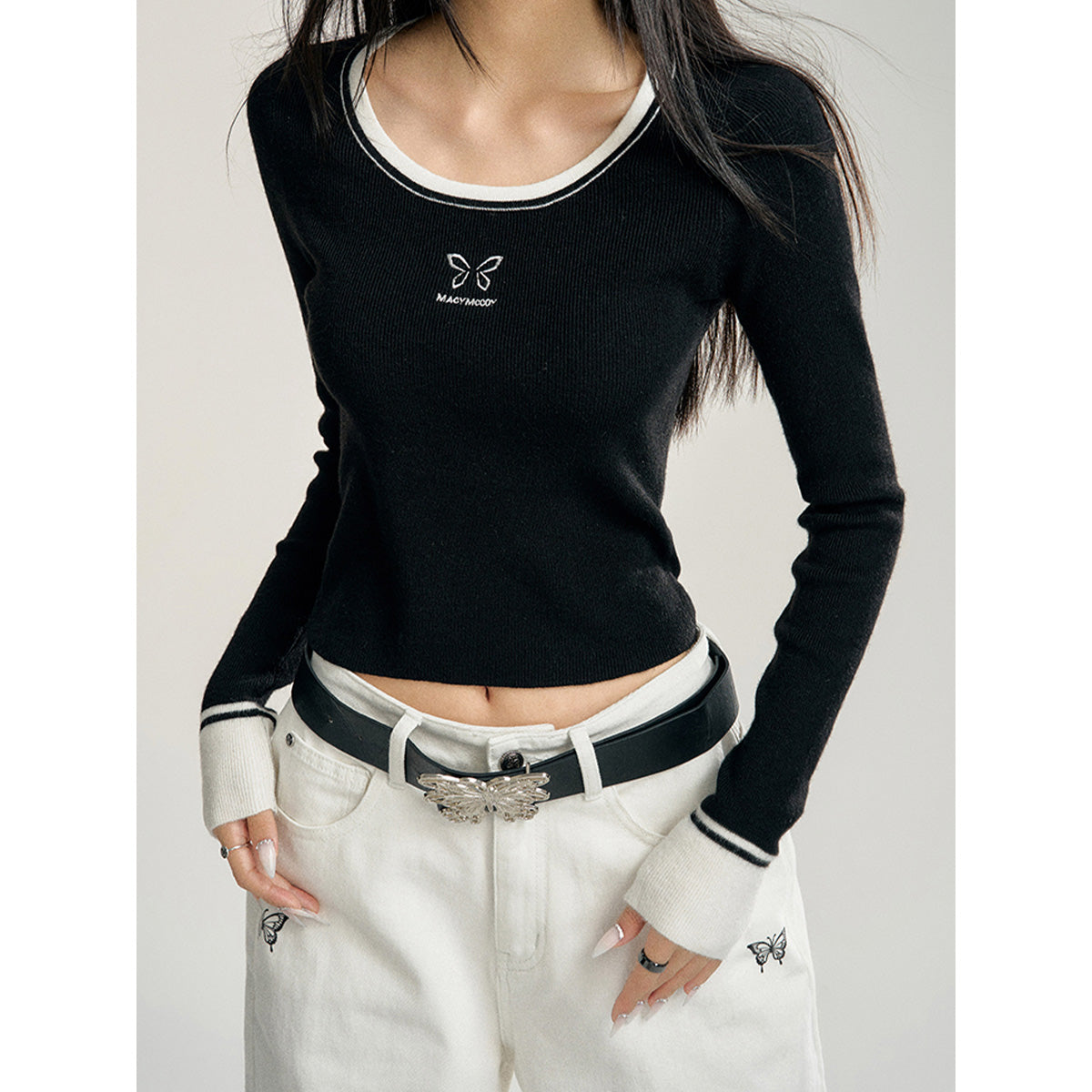 MacyMccoy Color Blocked Knit Top Black