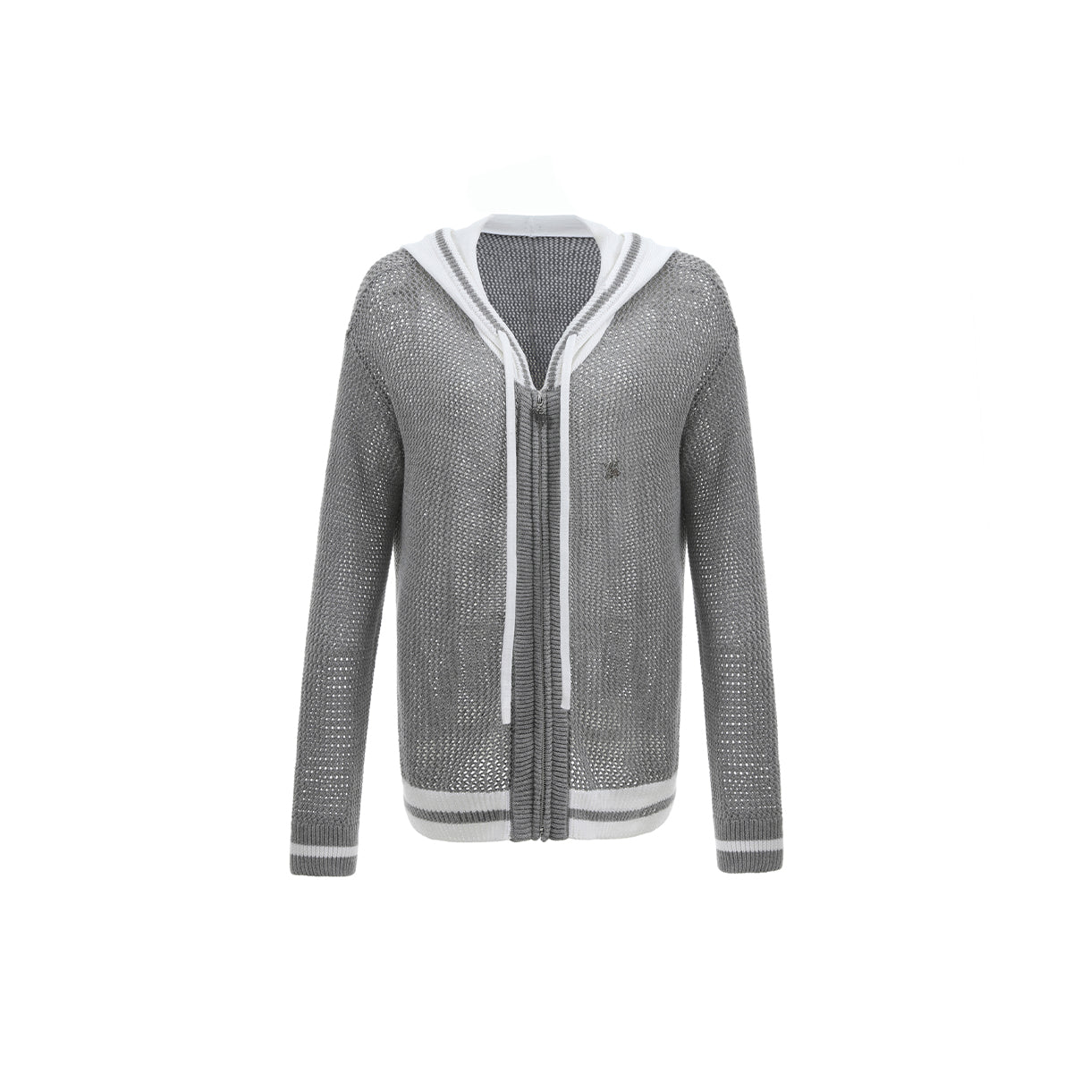 Via Pitti Color Blocked Knit Zip Hoddie Grey