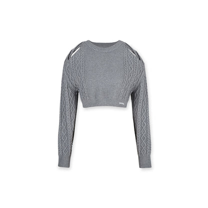 NotAwear Hollow Out Cutting Crop Knit Sweater Grey