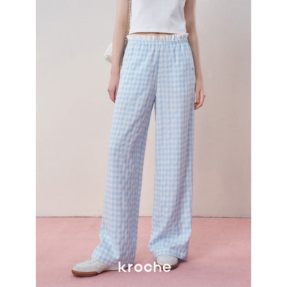 Kroche Color Blocked Lace Waist Plaid Pants