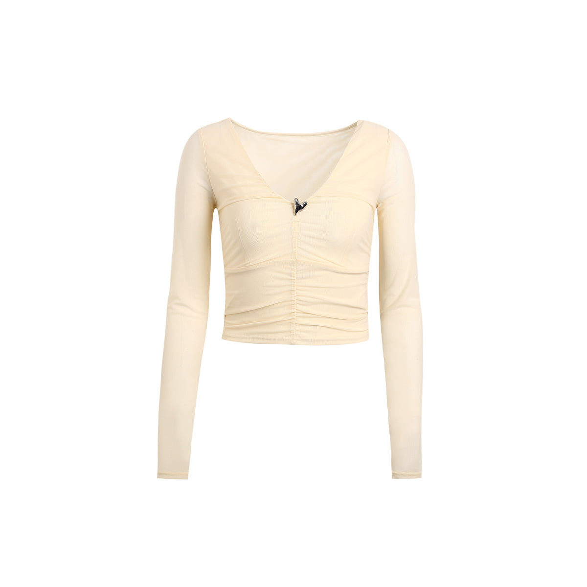 Wildshadow Metal Heart V-Neck L/S Slim Top Cream