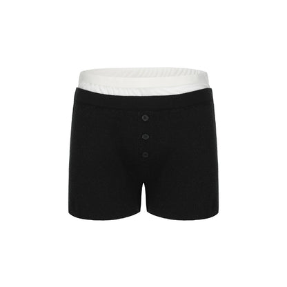 AGAM Double Waist Patchwork Shorts Black