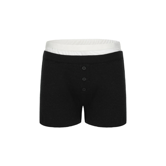 AGAM Double Waist Patchwork Shorts Black