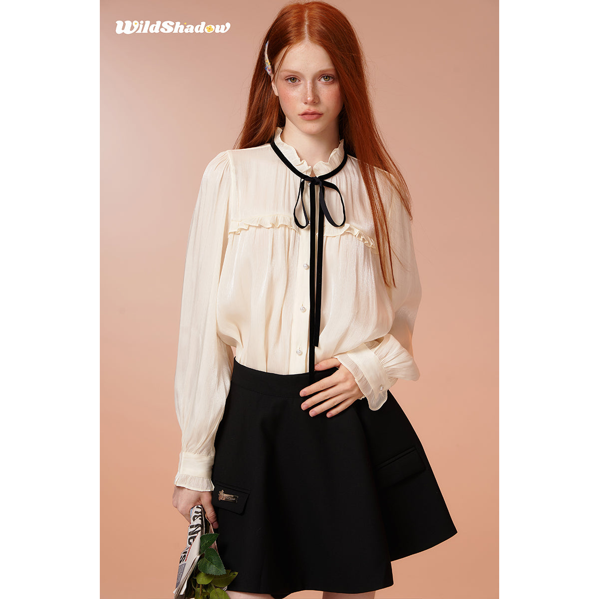 Wildshadow Lace Collar Pearlised Wave Sleeve Shirt