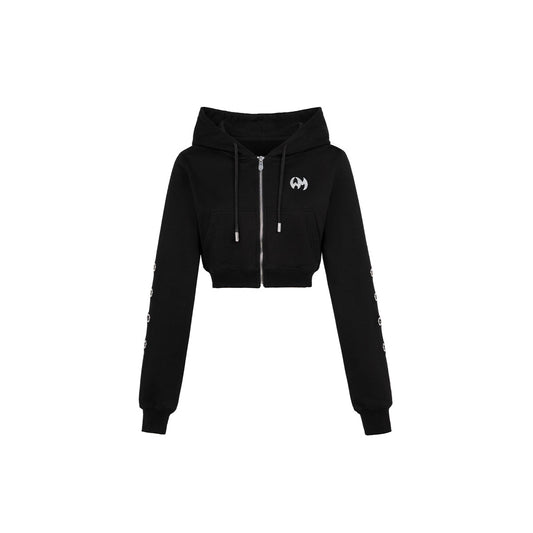 Weird Market Metal Logo Knit Short Zip Hoodie - Mores Studio