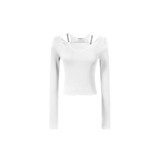 Three Quarters Rhinestone Strap Cut Out Top White