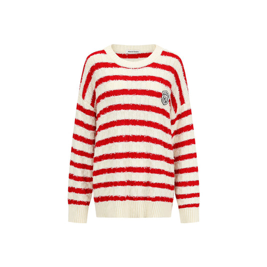 Alexia Sandra Striped Drop Shoulder Knit Sweater Red