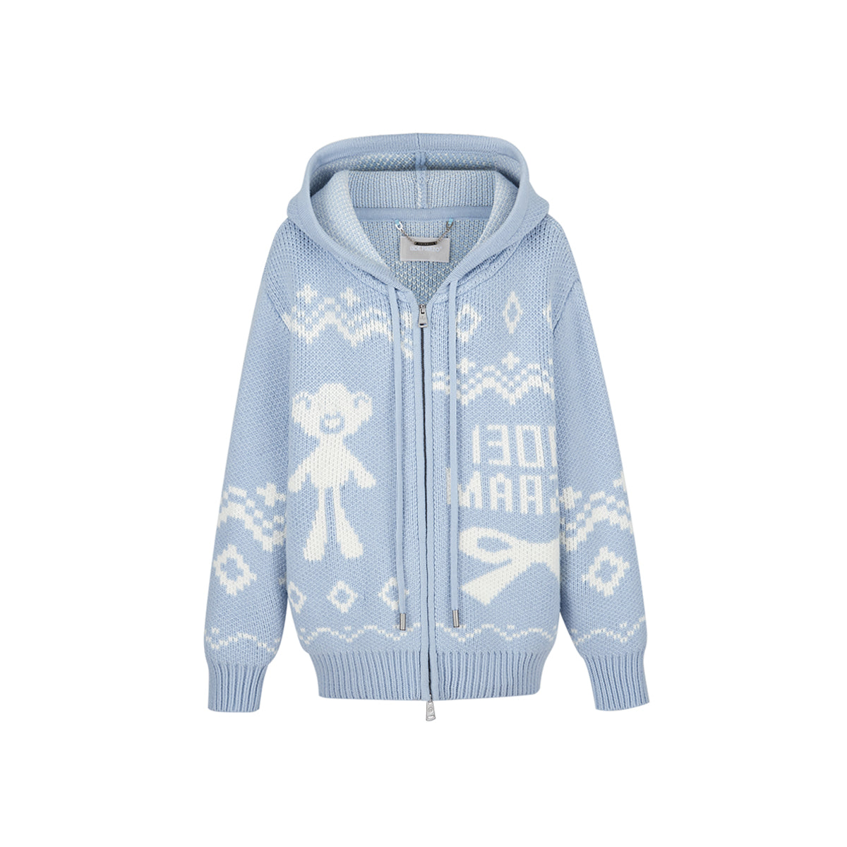 13De Marzo Fair Isle Jacquard Knit Hoodie Blue