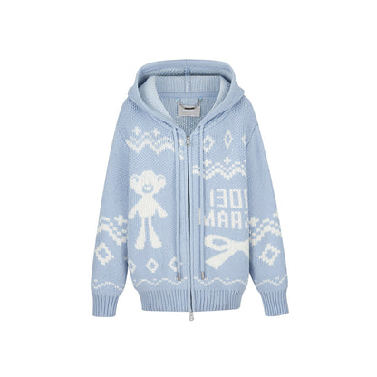 13De Marzo Fair Isle Jacquard Knit Hoodie Blue