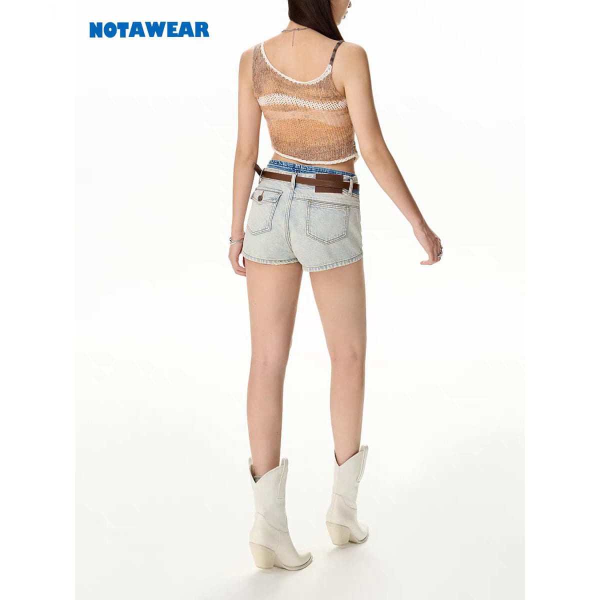 NotAwear Color Blocked Double Waist Denim Shorts