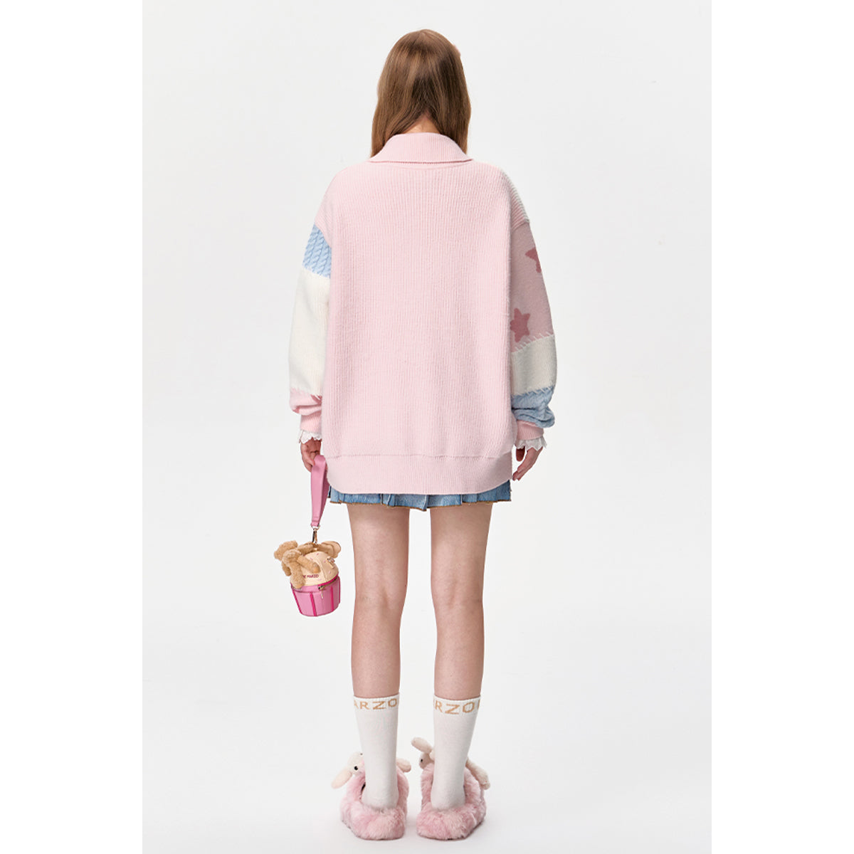 13De Marzo Doozoo Patchwork Knit Cardigan Pink