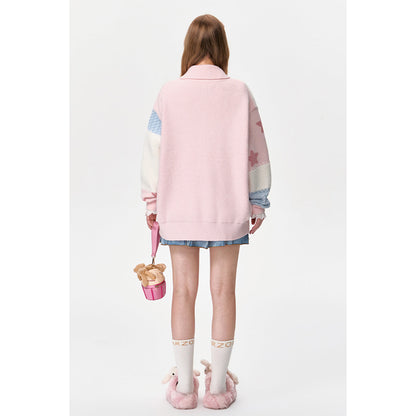 13De Marzo Doozoo Patchwork Knit Cardigan Pink